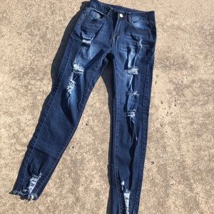 SHEIN Distressed High Rise Stretch Jeans